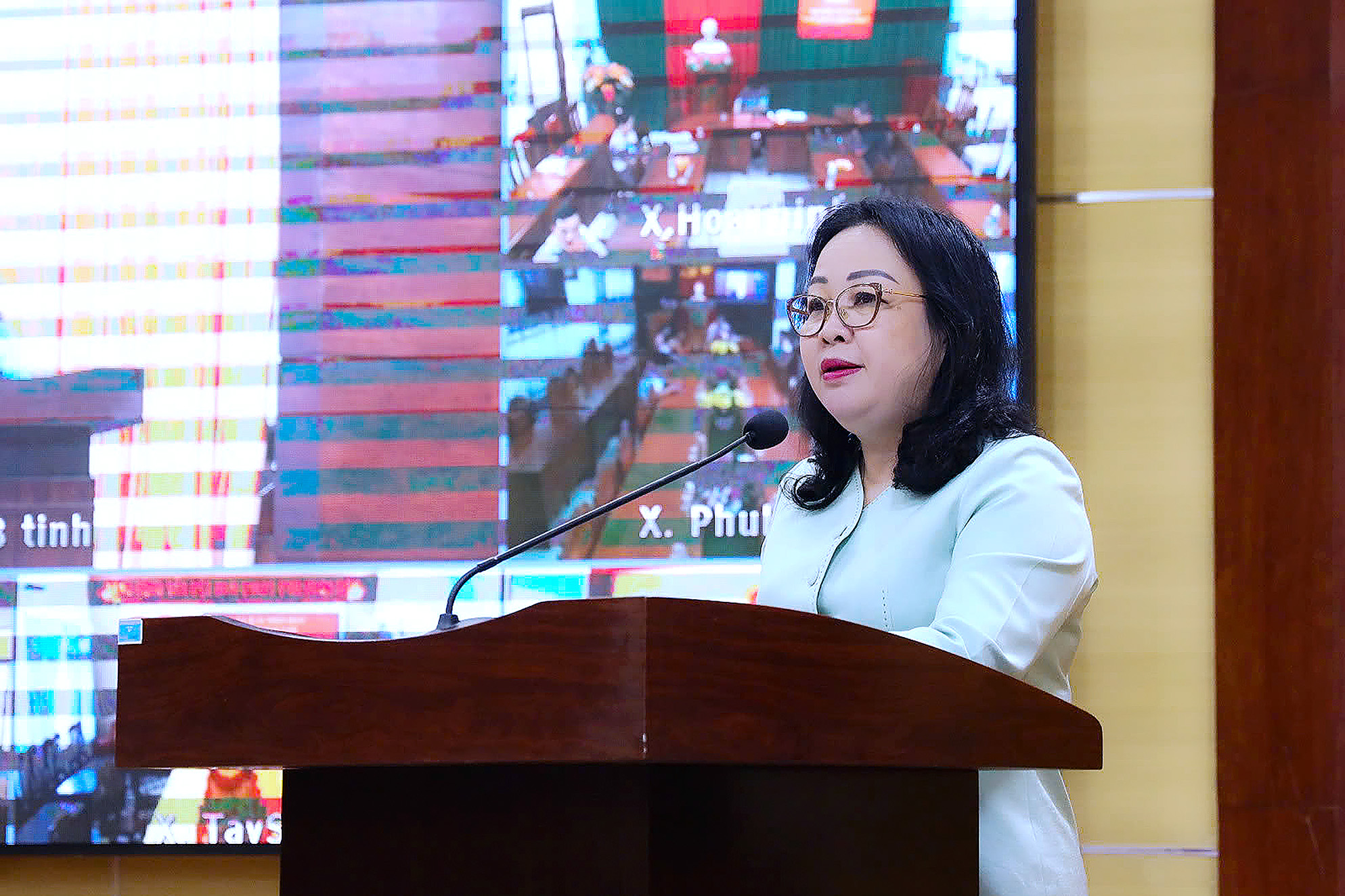Đồng chí Cao Thị Hòa An - Ủy viên Trung ương Đảng, Phó Bí thư Thường trực Tỉnh ủy, Chủ tịch HĐND tỉnh phát biểu tại hội nghị.